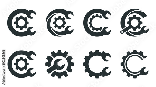 Black gear icons with wrenches combined.
