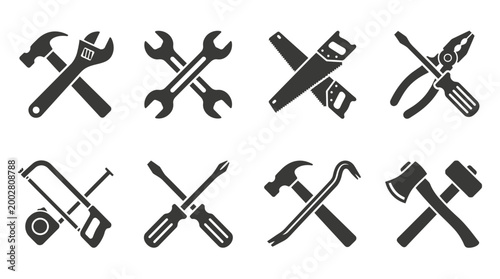 Black icons of various crossed tools.