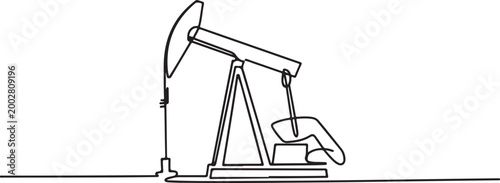 Continuous Line Drawing of Oil Pump Jack Machine, Petroleum Industry Extraction Equipment Minimal Illustration for Energy, Fuel, and Industrial Concept Designs
