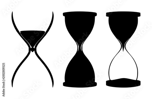 Hourglass set with black silhouette on white background featuring hourglass, timekeeping, measurement with monochrome and geometry