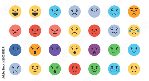 Colorful Grid of Emoji Faces Displaying Emotions.