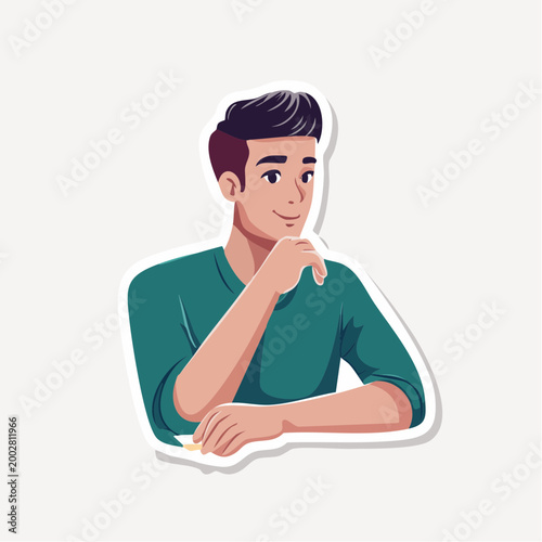 Young Man Pondering with Hand on Chin