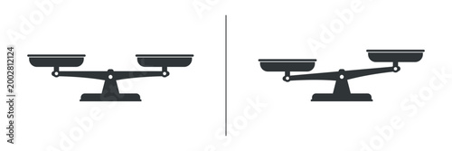 Schilderij op canvas Minimal black balance scale icon set showing comparison and equality concept