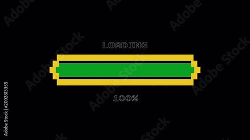 8-Bit Loading Bar Progress Animation with Percent Counter Pixel Art for Retro Games on Transparent Background 4k video