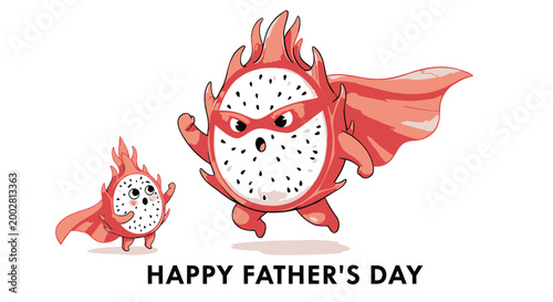 Cartoon pizza superhero characters, Happy Father's Day, vector illustrations, red capes, white background