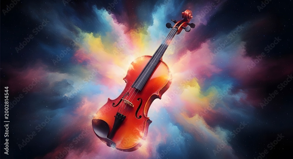 Fototapeta premium World music day vibrant violin with a colorful abstract background celebration of sound