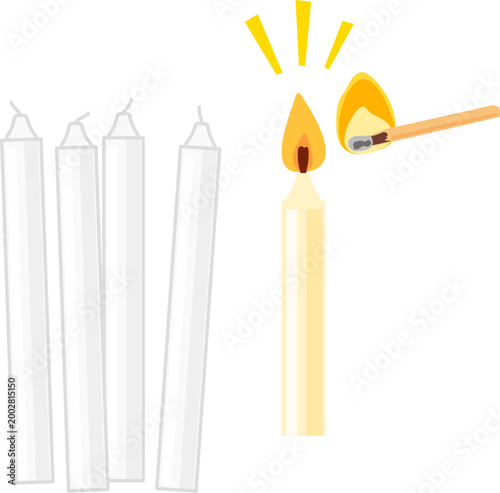 シンプルな白いロウソクと火をつけたロウソク