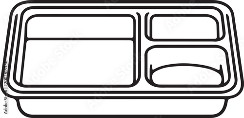 Simple line art illustration of a compartmentalized food tray a clean vector graphic for meal planning or cafeteria concepts isolated on white background