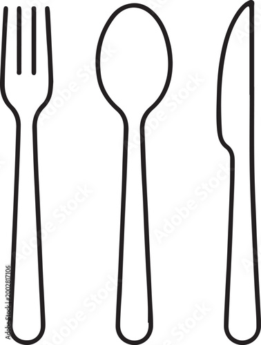 Simple outline vector illustration of a fork spoon and knife representing cutlery and dining isolated on a white background