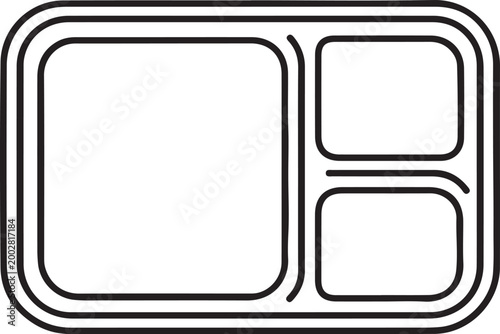 Empty cafeteria lunch tray with three compartments simple outline vector illustration for food service and school meal concepts isolated on white background