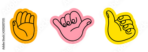 Vector illustration in hand drawn doodle style, mascot and character hands and gestures, positive vibe stickers and overlays