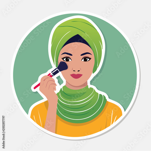 Woman in Hijab Applying Makeup with Brush