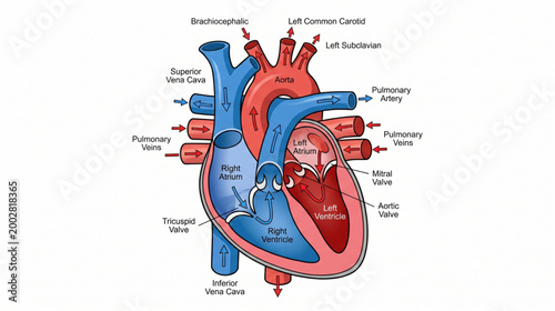 Blood Flow Through Heart Infographic Vector