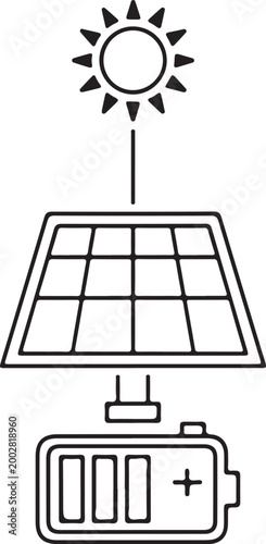 Solar panel with battery and sun a striking black graphic silhouette high quality