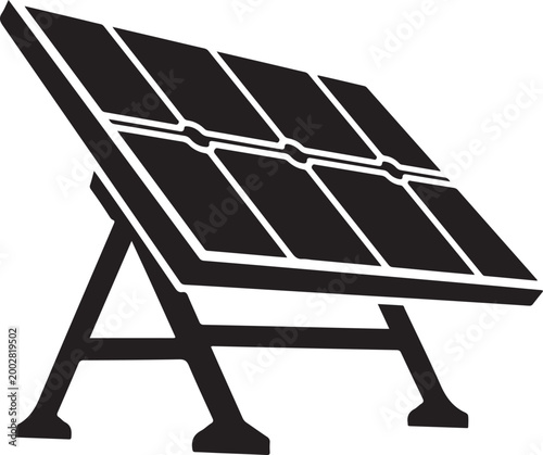 A black silhouette of solar panels angled towards the sun clean energy silhouette