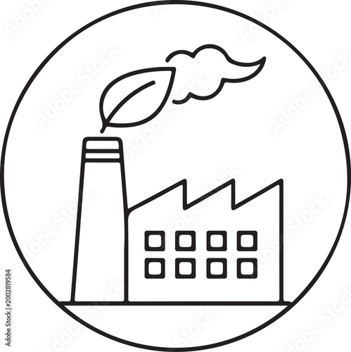 Industrial building with a leaf and smoke a minimalist graphic silhouette high quality