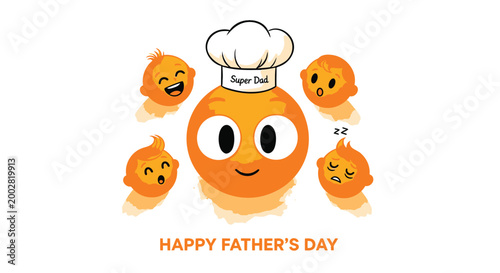 Father's Day, Cartoon Orange Character, Happy Dad, Vector Illustration