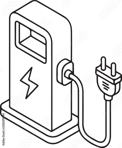 Linear drawing of an electric vehicle charging station simple design silhouette high quality