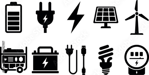 Energy sources and power icons a comprehensive collection