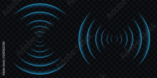 Round light effect. Wifi range. Sound wave. Signal concentric circle. Radio station signal. Water ripple with circle waves. A place or a painful point. Radar screen. Vector effect.