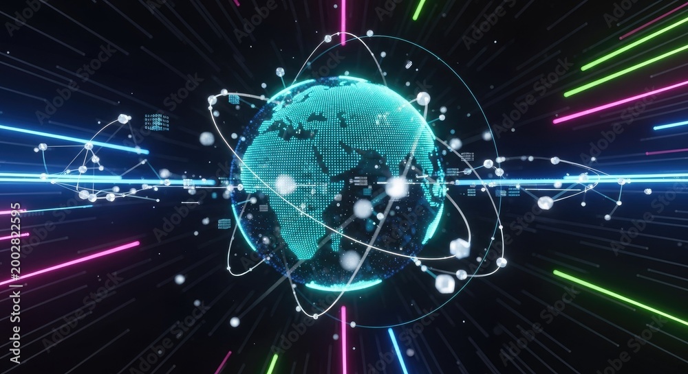 Obraz premium Digital Earth Globe with Global Network Connections and Data Flow