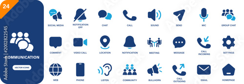 Communication icon collection featuring message, meeting, call, community and video call symbols. Solid vector icons.