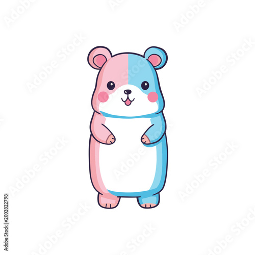 Cute hamster character vector illustration, kawaii two tone pink and blue rodent standing, pastel animal mascot icon.eps