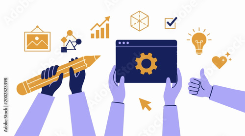 Creative process, business strategy, and digital development concept.