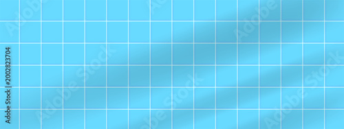 Realistic bathroom background with square mosaic tiles in light blue color and sunlight shadow
