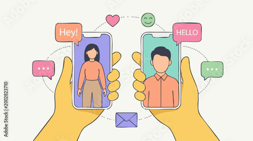 Digital Communication between Man and Woman on Smartphones via Messaging App