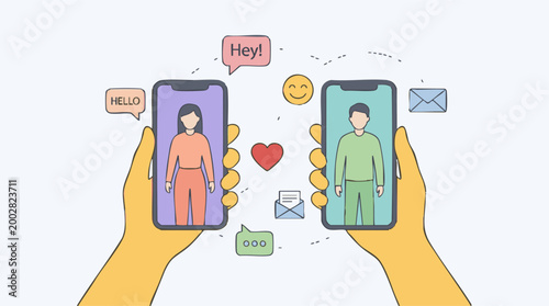 Virtual connection and online communication between people via smartphones