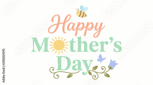 Happy Mother's Day greeting card with charming nature illustrations