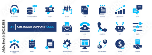 Customer support icon set. service, help, communication, assistance, contact. solid style icon collection.