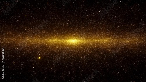 Golden cosmic particles swirling in a vast universe. Represents the beauty and mystery of space exploration and the cosmos
