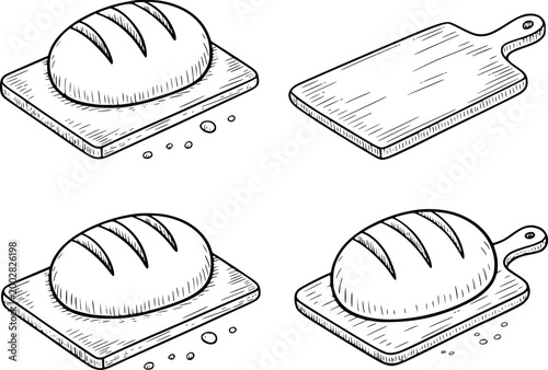 Hand-drawn loaf of bread cutting board, isolated for wood