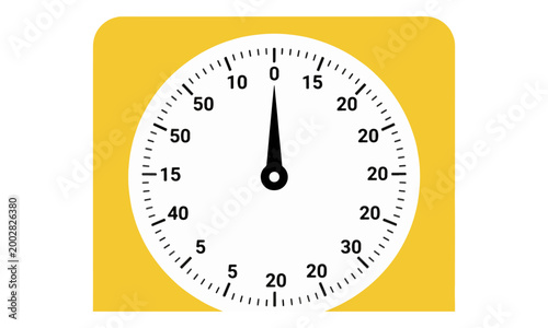 Analog Timer Dial with Scale and Pointer on Yellow Background