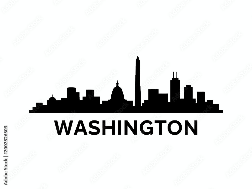Fototapeta premium Washington DC Skyline Silhouette Vector with City Name Text