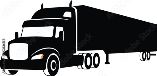 Black silhouette of a semi truck trailer on white background.