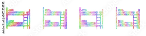 Rainbow color sketch bunk bed icon design set