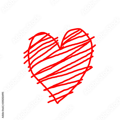 Doodle heart love. Hand drawn heart sketch icon. Red hand drawn heart love isolated on white background. Valentines Day. Vector.