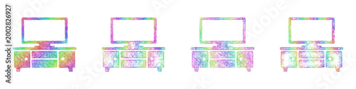 Multicolored sketch tv stand icon design set