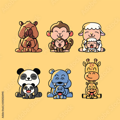 CUTE CARTOON ANIMAL FAMILY ILLUSTRATION SET 