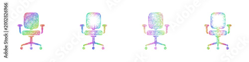 Rainbow sketch office chair icon design set