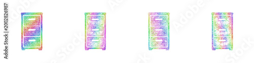 Rainbow sketch filing cabinet icon design set