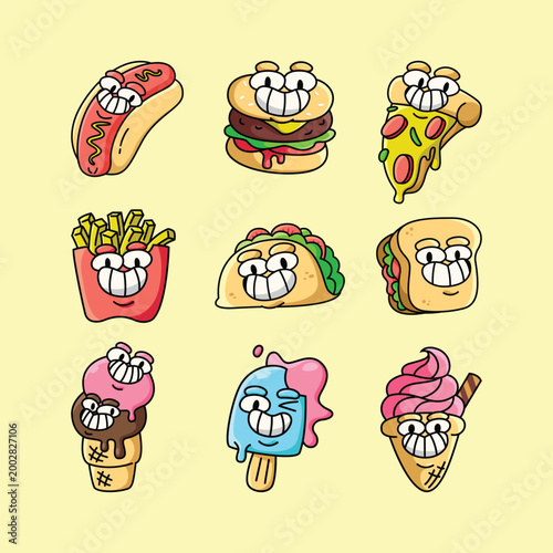 FUNNY CARTOON FAST FOOD AND ICE CREAM CHARACTERS COLLECTION SET