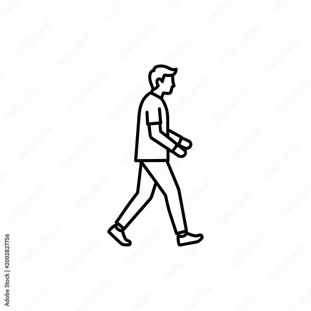 Fototapeta premium Young man walking alone in a minimalist line art illustration, casual attire, relaxed mood