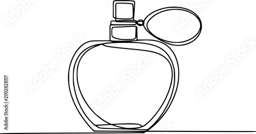 Perfume bottle outline white background, minimalist beauty product