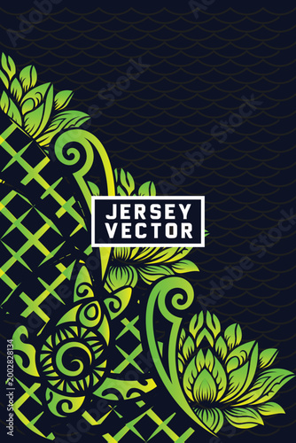 Polynesian, Hawaiian  Sportswear Jersey Design Template with Gradient Floral Art,  Full Sublimation.