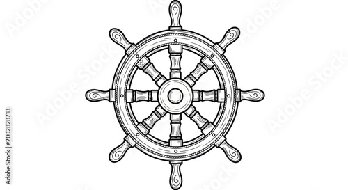 Ship steering wheel nautical control.