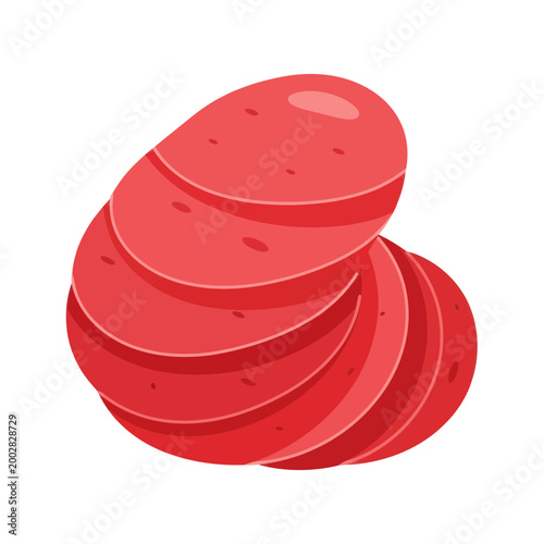 Sliced Pepperoni Meat on White.